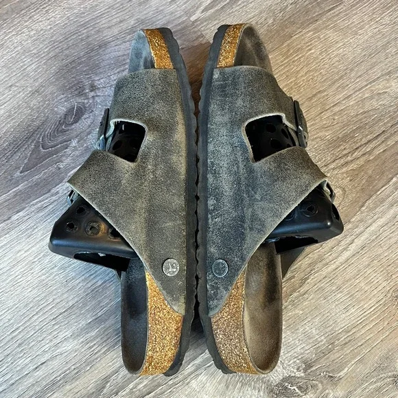 Birkenstock Arizona Slides Sandals Gray Oiled Distressed Leather Mens 10 EU‎ 43